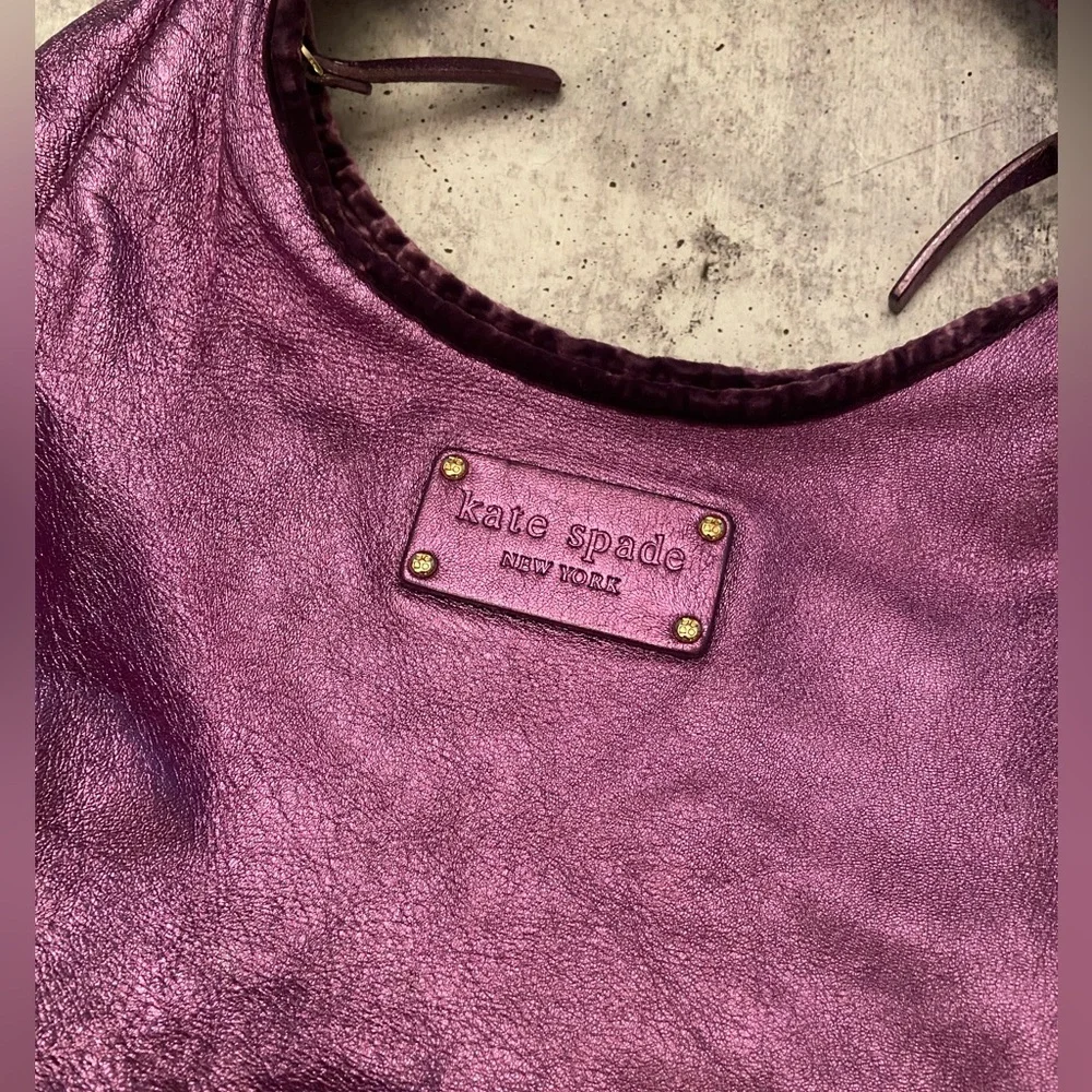 Vintage Authentic Rare Y2K Purple Metallic Leather Kate Spade Mini Hobo Bag